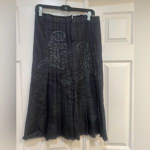 Iceberg BLACK PLEATED EMBROIDERY JEANS DENIM SKIRT MIDI‎ 24
